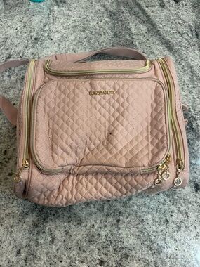 Quilted Blush Pink Crossbody Cosmetic Travel Bag with Gold Accents